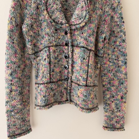 Nine West Womens Y2K Rainbow Speckled Knit Cardigan Sweater Size S Soft Grunge - Picture 3 of 8